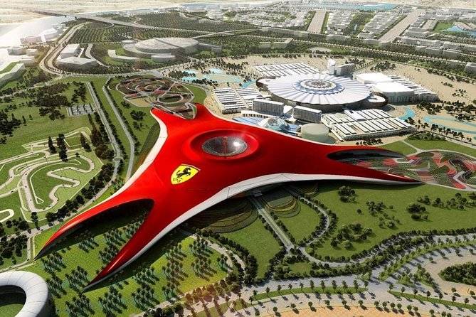 Ferrari World Theme Park, Yas Island, Abu Dhabi — aerial view