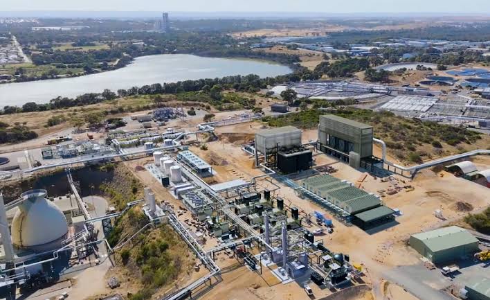 Aerial view of Woodman Point Sludge Treatment Plant, Perth, Western Australia